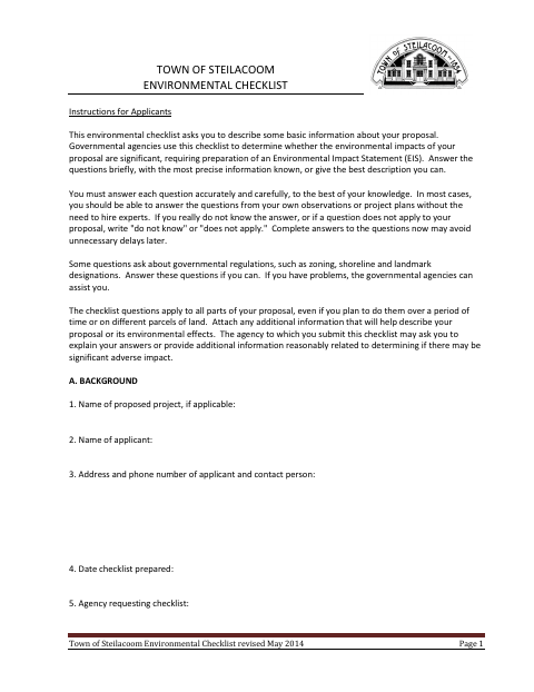 First page of the Environmental Checklist