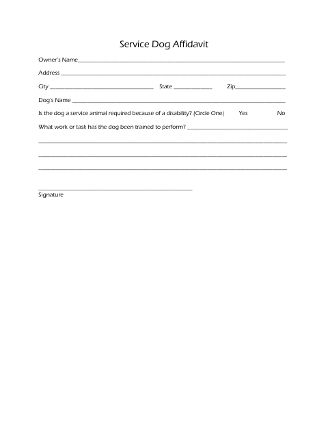First page of the Service Dog Affidavit