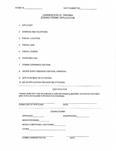 First page of the Zoning Permit Application