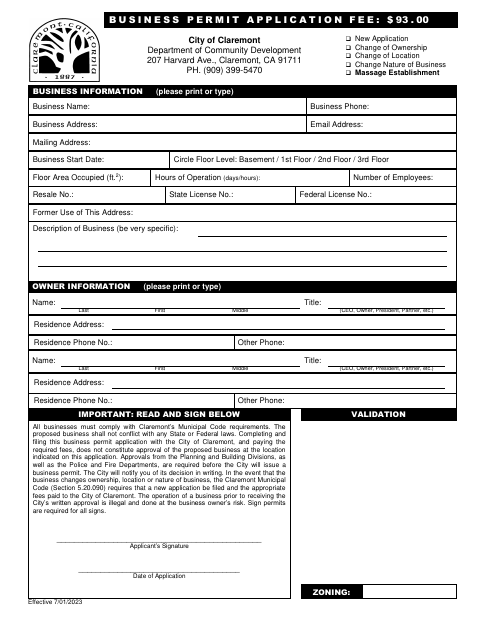 First page of the Business Permit Application