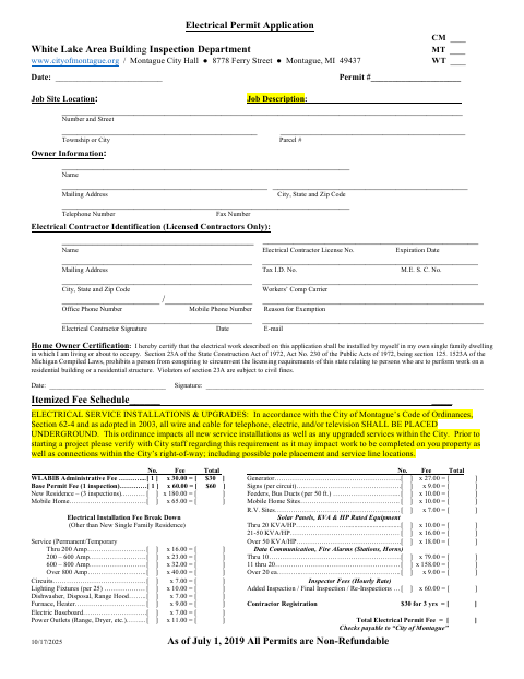 First page of the Electrical Permit Application