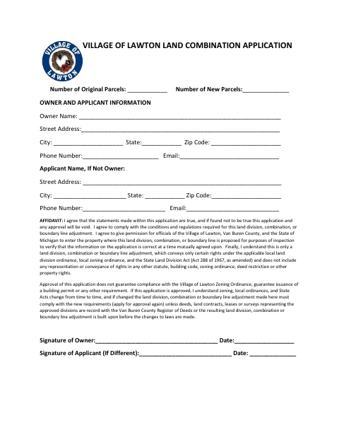 First page of the Land Combination Application