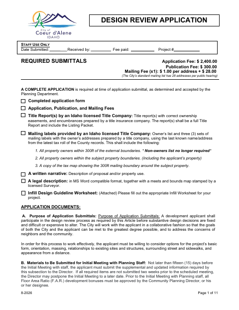 First page of the Design Review Application