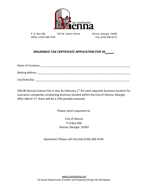 First page of the Insurance Tax Certificate Application