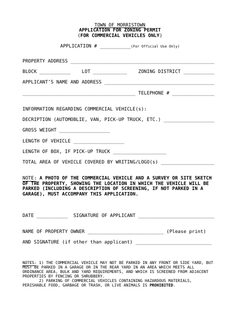 First page of the Application for Zoning Permit (For Commercial Vehicles Only)