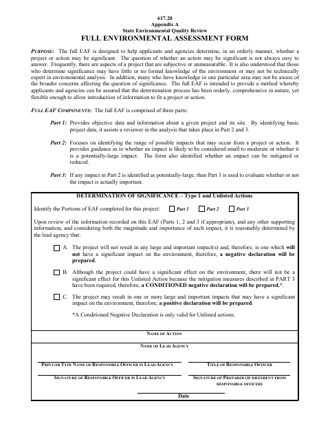 First page of the Full Environmental Assessment Form