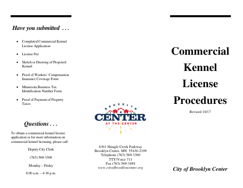 First page of the Commercial Kennel License Application