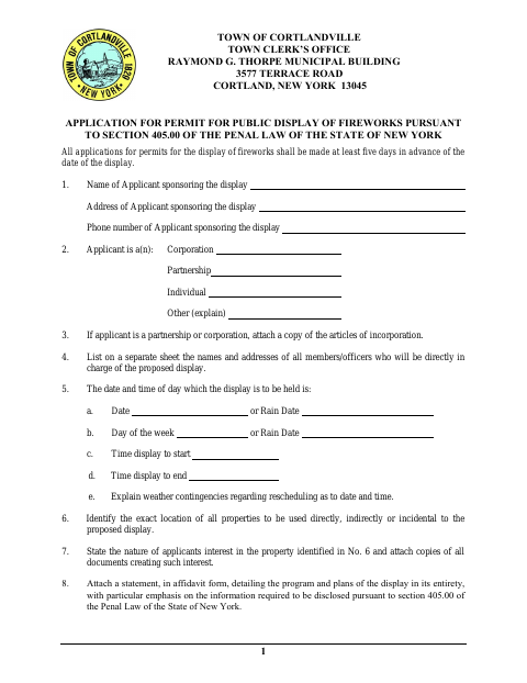 First page of the Public Fireworks Display Permit Application