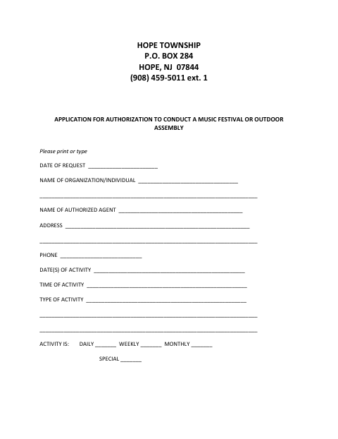First page of the Application for Authorization to Conduct a Music Festival or Outdoor Assembly