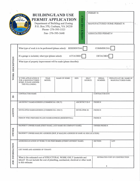 First page of the Zoning Permit Application
