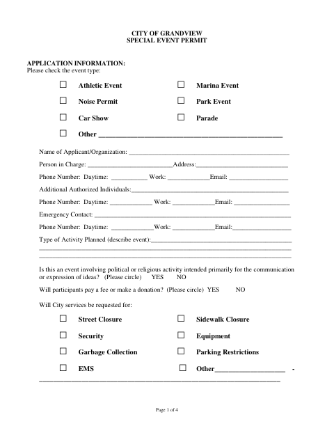 First page of the Special Event Permit Application