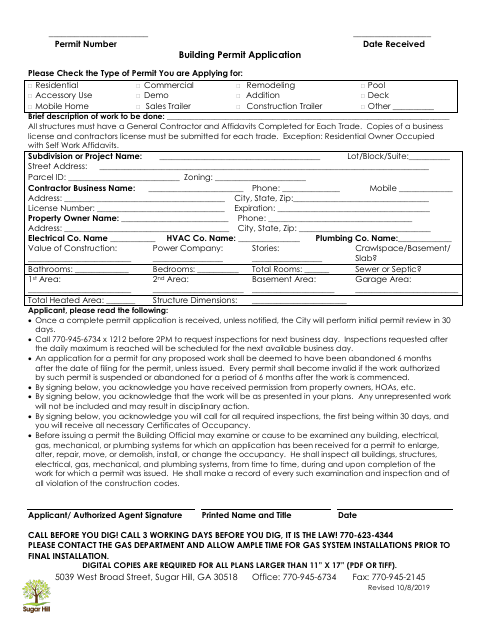 First page of the Building Permit Application