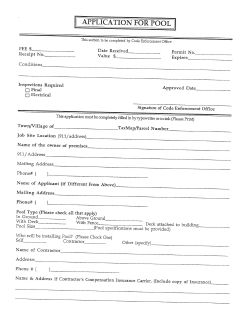 First page of the Pool Permit Application