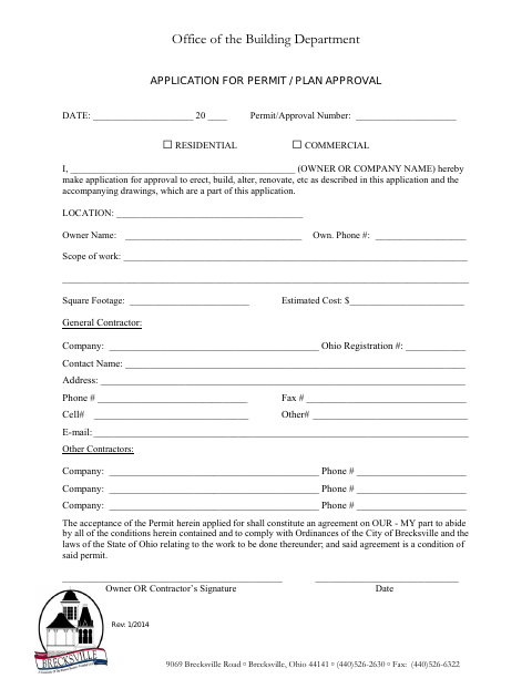 First page of the Application for Permit / Plan Approval
