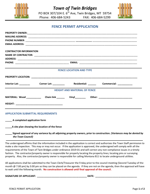 First page of the Fence Permit Application