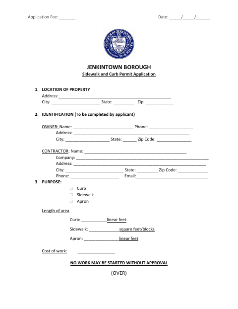 First page of the Sidewalk and Curb Permit Application