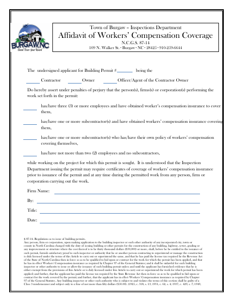 First page of the Affidavit of Workers’ Compensation Coverage