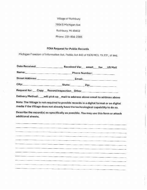 First page of the FOIA Request for Public Records