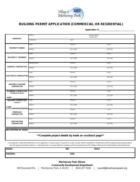 First page of the Building Permit Application (Commercial or Residential)