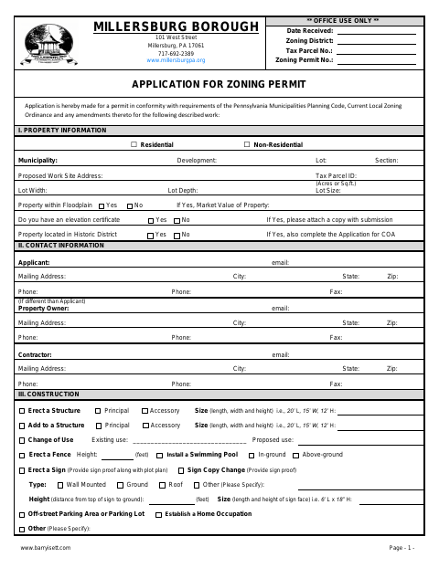 First page of the Application for Zoning Permit