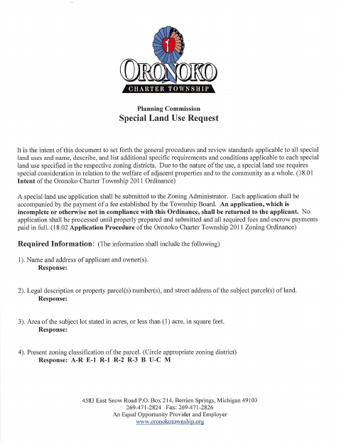 First page of the Special Land Use Application