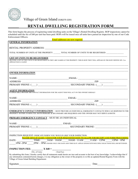 First page of the Rental Dwelling Registration Form