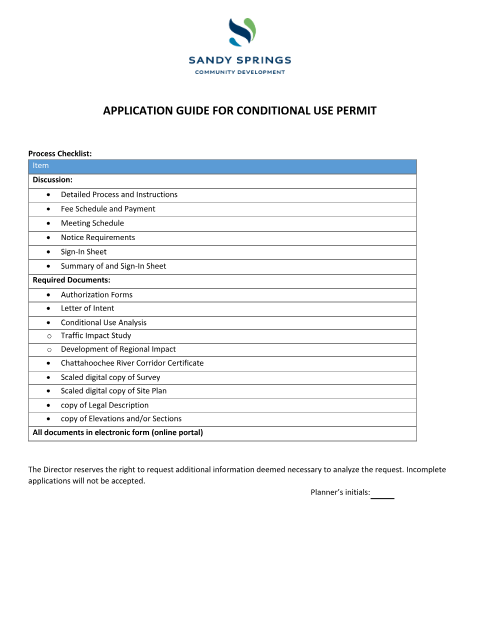 First page of the Conditional Use Permit Application
