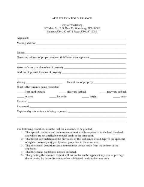 First page of the Application for Variance