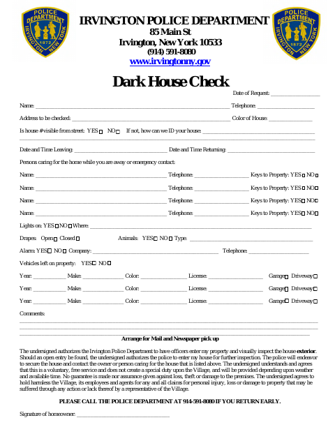 First page of the Dark House Check