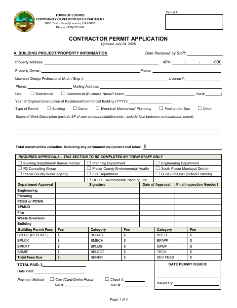 First page of the Building Permit Application
