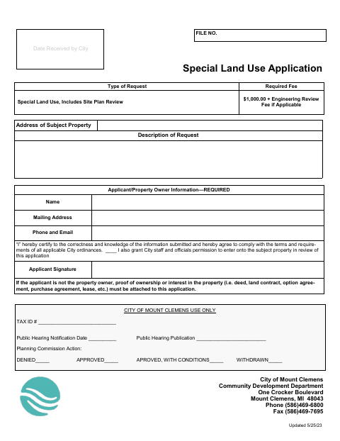 First page of the Special Land Use Application