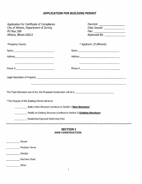 First page of the Building Permit Application