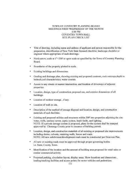 First page of the Application for Site Plan Review