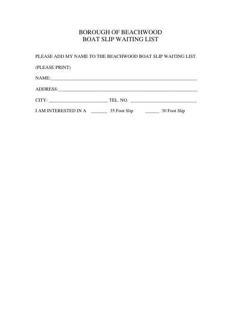First page of the Boat Slip Waiting List