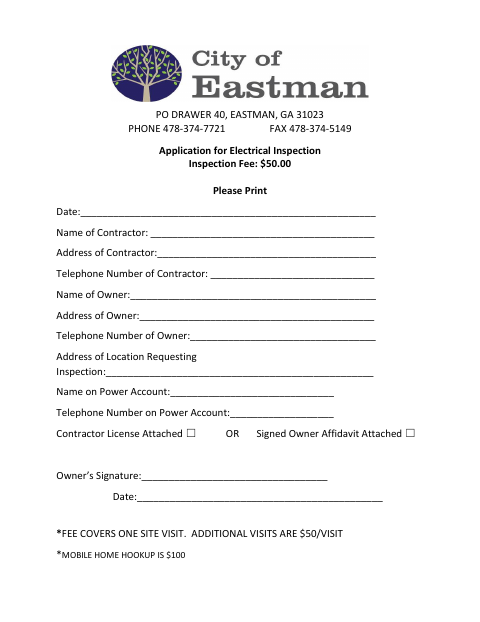 First page of the Application for Electrical Inspection