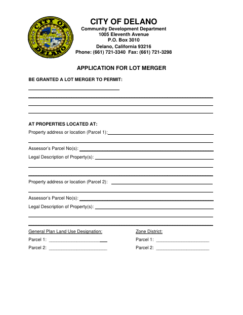 First page of the Application for Lot Merger
