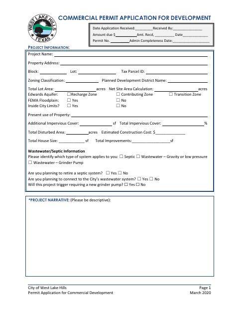 First page of the Commercial Permit Application for Development