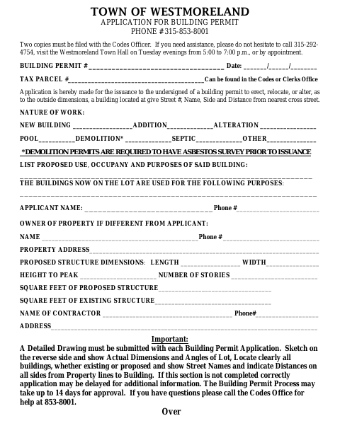 First page of the Application for Building Permit