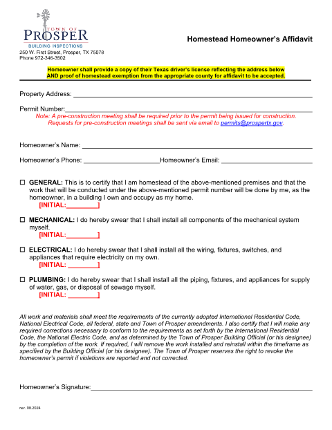 First page of the Homestead Homeowner's Affidavit