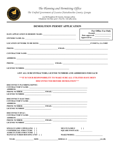 First page of the Demolition Permit Application
