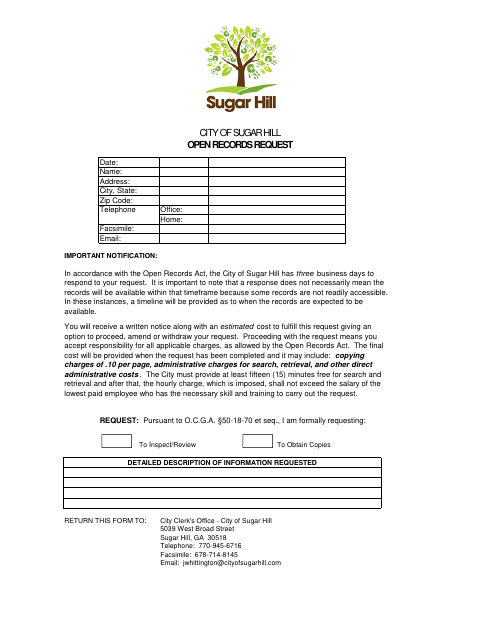 First page of the Open Records Request