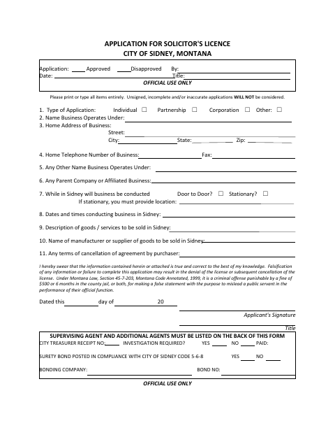 First page of the Application for Solicitor's Licence