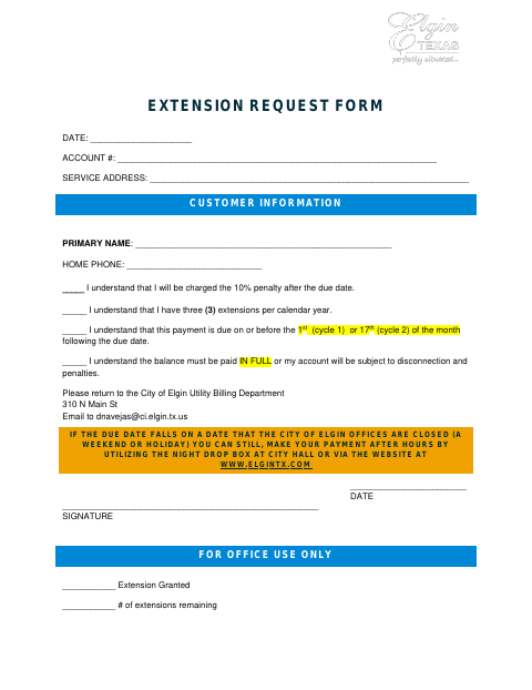 First page of the Extension Request Form
