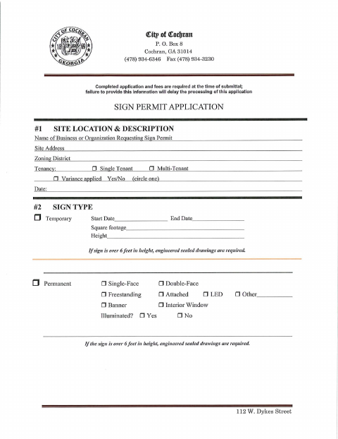 First page of the Sign Permit Application