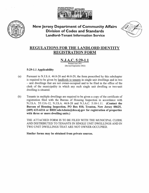 First page of the Landlord Identity Registration Form