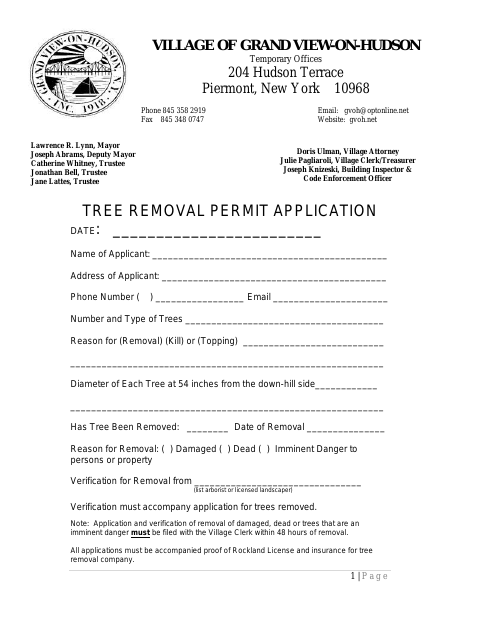 First page of the Tree Removal Permit Application