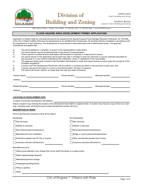 First page of the Flood Hazard Area Development Permit Application