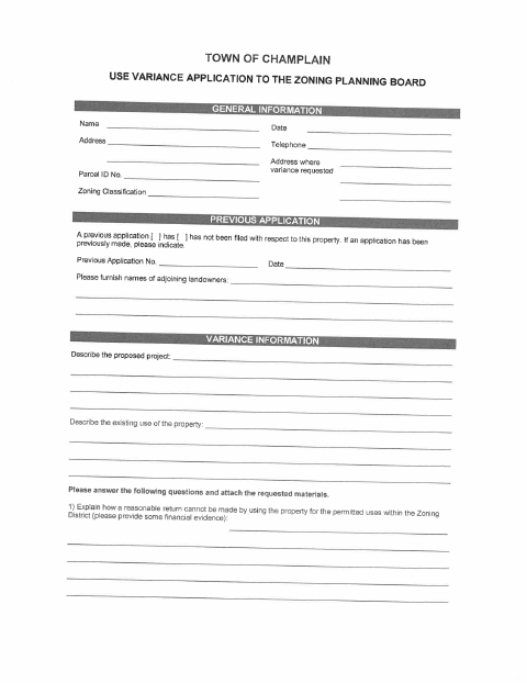 First page of the Use Variance Application