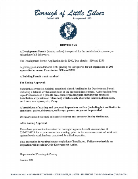 First page of the Driveway Development Permit Application