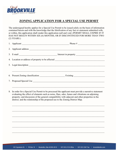 First page of the Zoning Application for a Special Use Permit